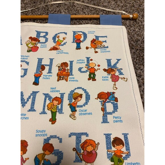 Alphabet Cross Stitch Needlepoint Hanging Decor Baby Nursery Playroom Vintage - Picture 5 of 12